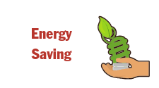 energy saving Image of Energy Saving with a hand holding an energy efficient light bulb. Button to click for Energy Saving Information.